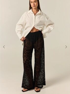 Lace Wide-Leg Sheer Pants - Black